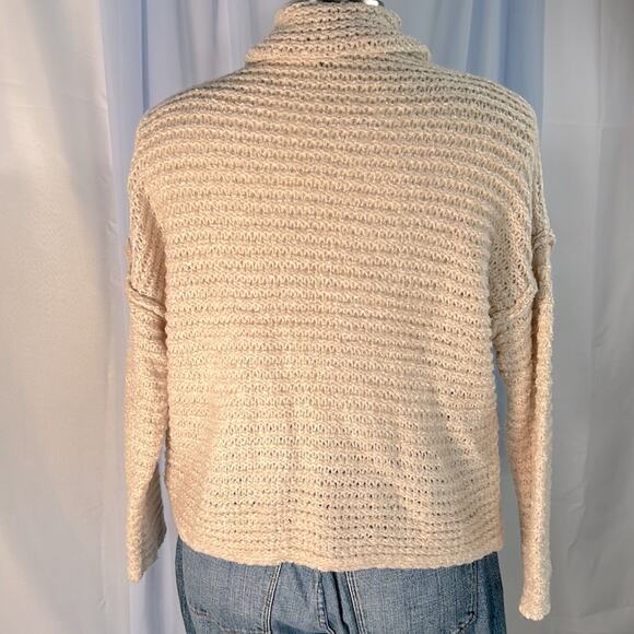 Aerie beige comfy wool blend mock neck loose knit pullover long sleeve sweater S - Picture 2 of 8